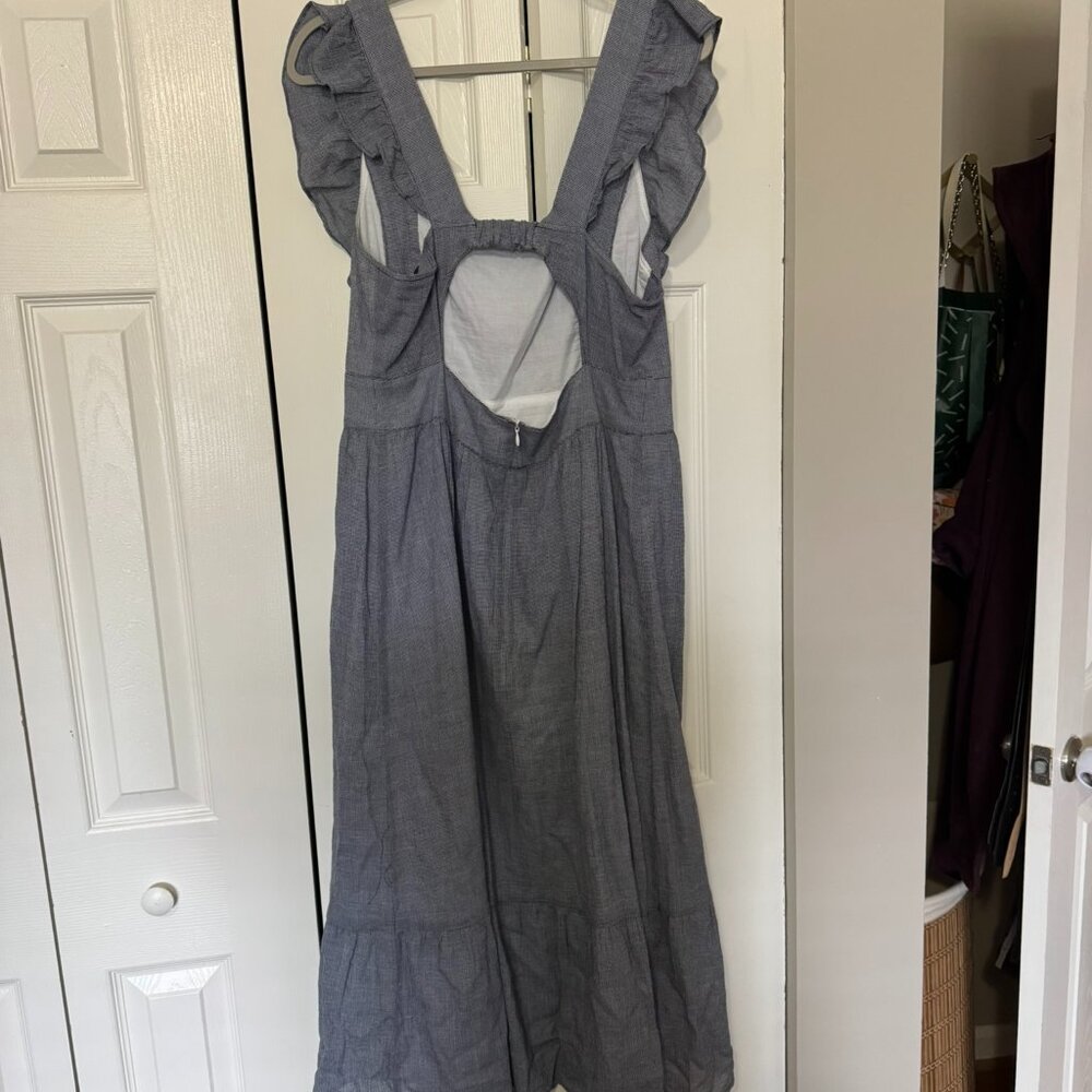 Midi Loft Dress-  Ruffle Sleeve & Cut Out Back